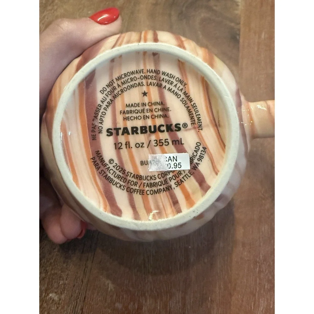 Starbucks 2025 Fall Halloween Orange Cream Marbled Pumpkin Ceramic Mug 12 oz - Picture 4 of 5